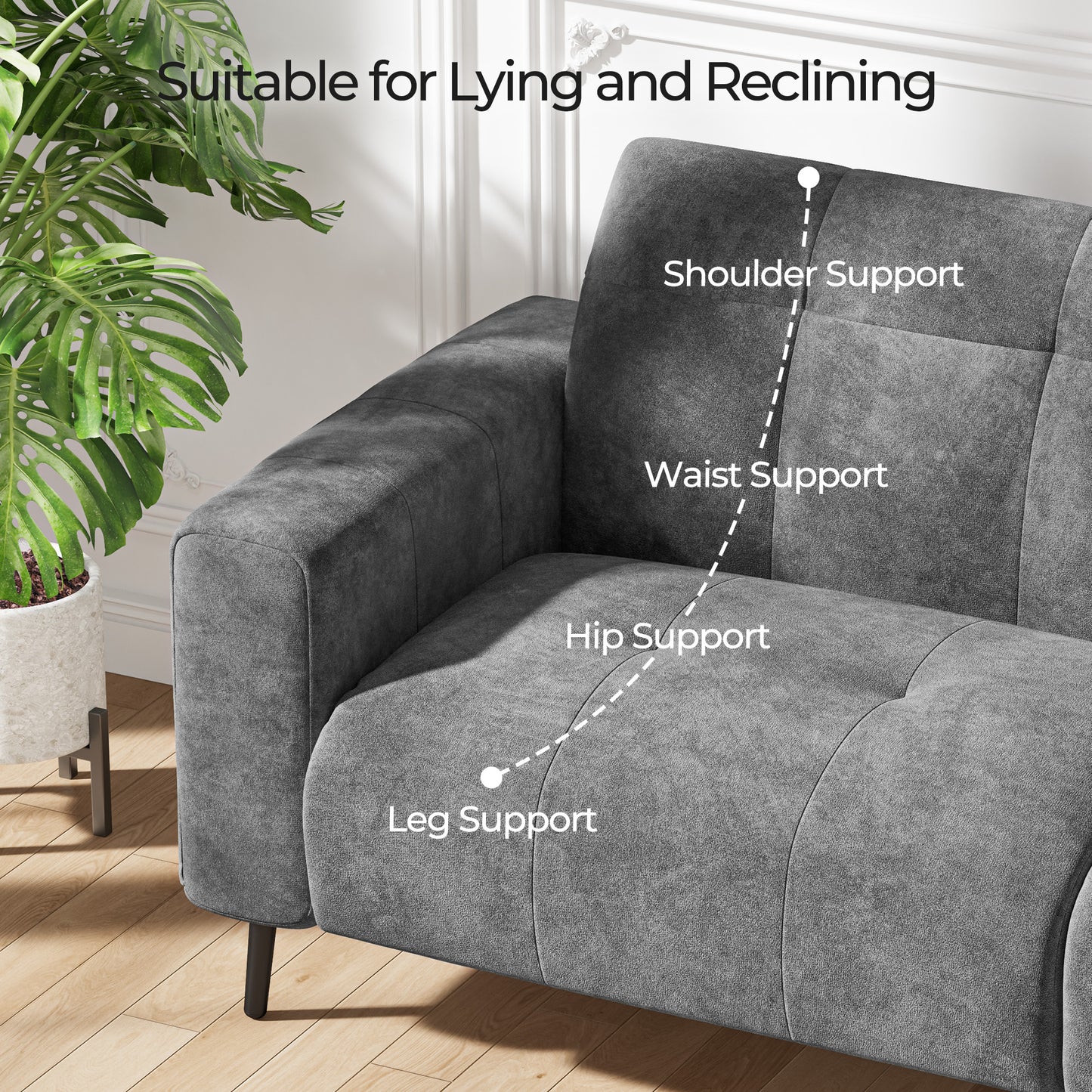 81" 3-Seat Deep Spring Cushion Sofas, Dark Grey Chenille