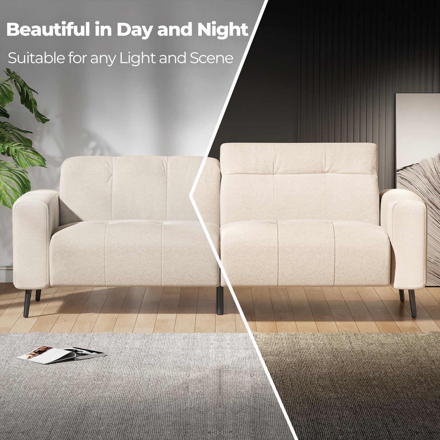 81" Oversized Loveseat Deep Spring Cushion Sofas, Beige Chenille