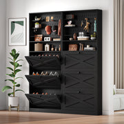 Shoe Cabinet Storage with 3 Flip Drawers and Pegboard Rack,Black
