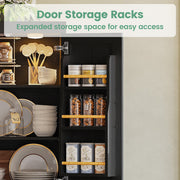 Kitchen Pantry Cabinet with LED Lights, 6 Barn Doors, 39.4" W x 71.3" H, Large Storage Cabinet with 12 Shelves, Freestanding Cupboard with Door Storage Rack for Dining Room, Black