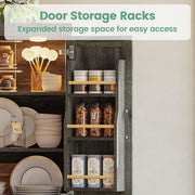 Kitchen Pantry Cabinet with LED Lights, 6 Barn Doors, 39.4" W x 71.3" H, Large Storage Cabinet with 12 Shelves, Freestanding Cupboard with Door Storage Rack for Dining Room, Charcoal Grey