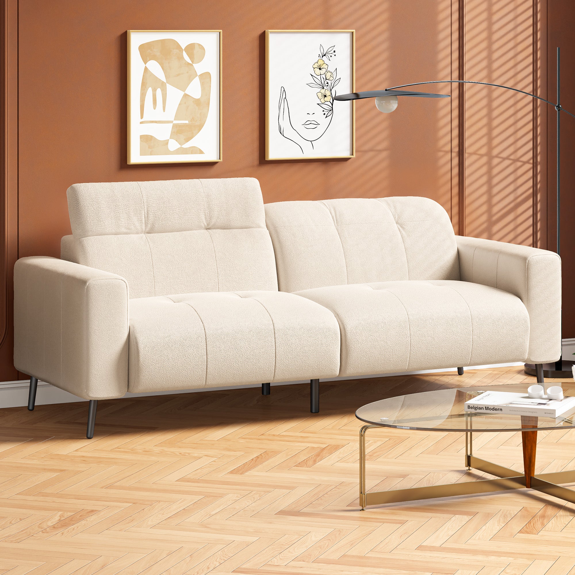 81" Oversized Loveseat Deep Spring Cushion Sofas, Beige Chenille