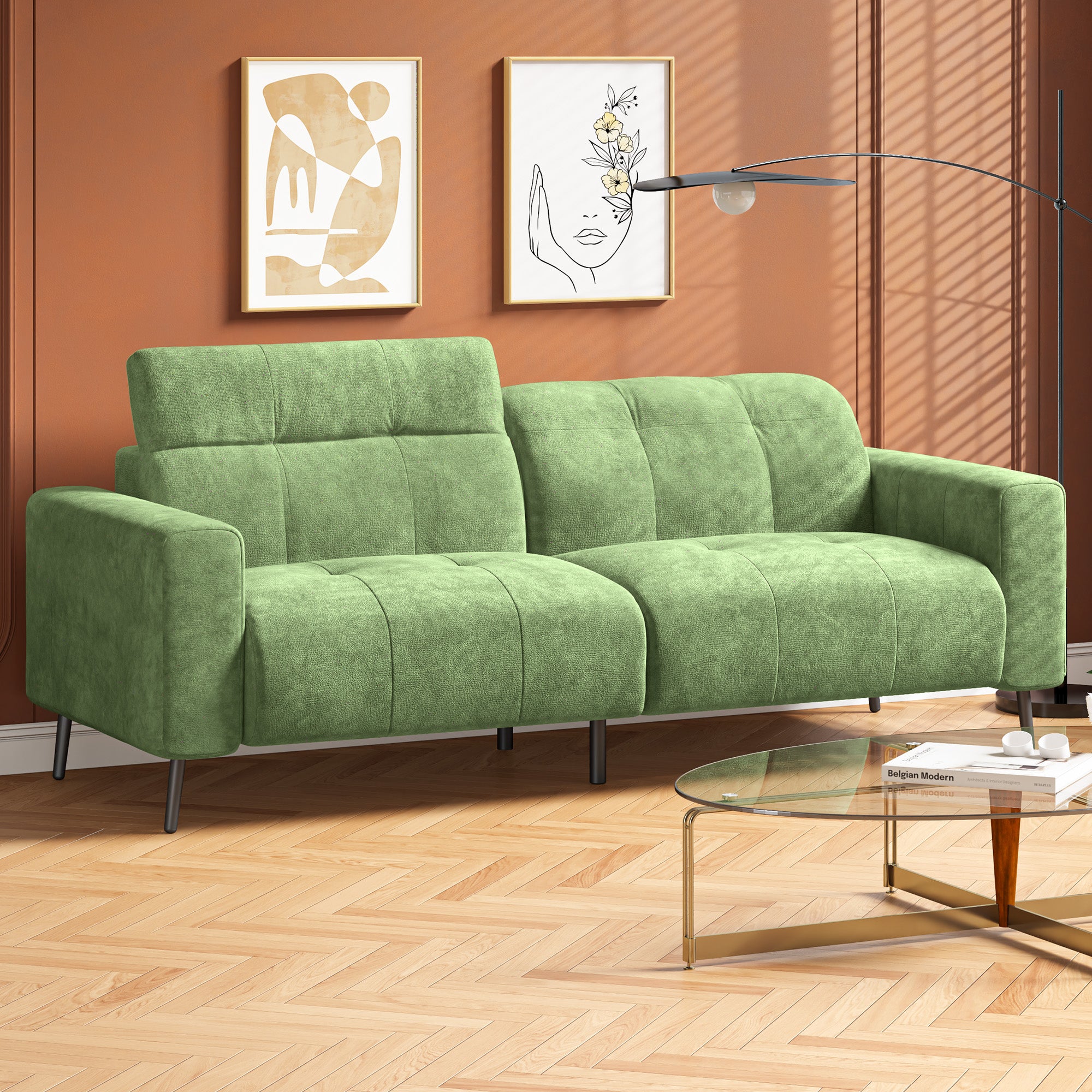 81" Oversized Loveseat Spring Cushion Sofas, Green Chenille