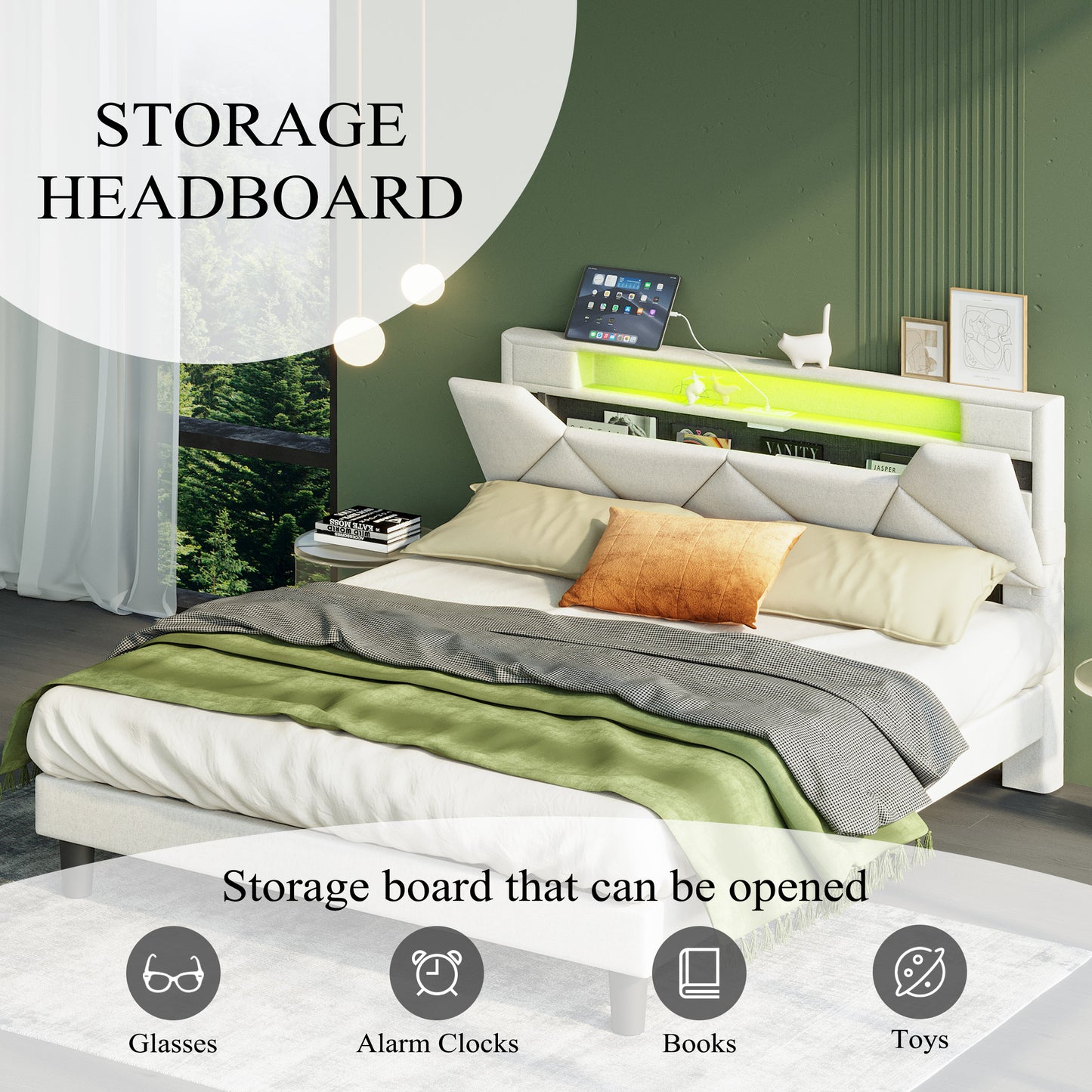 LED Lights Upholstered Platform Bed