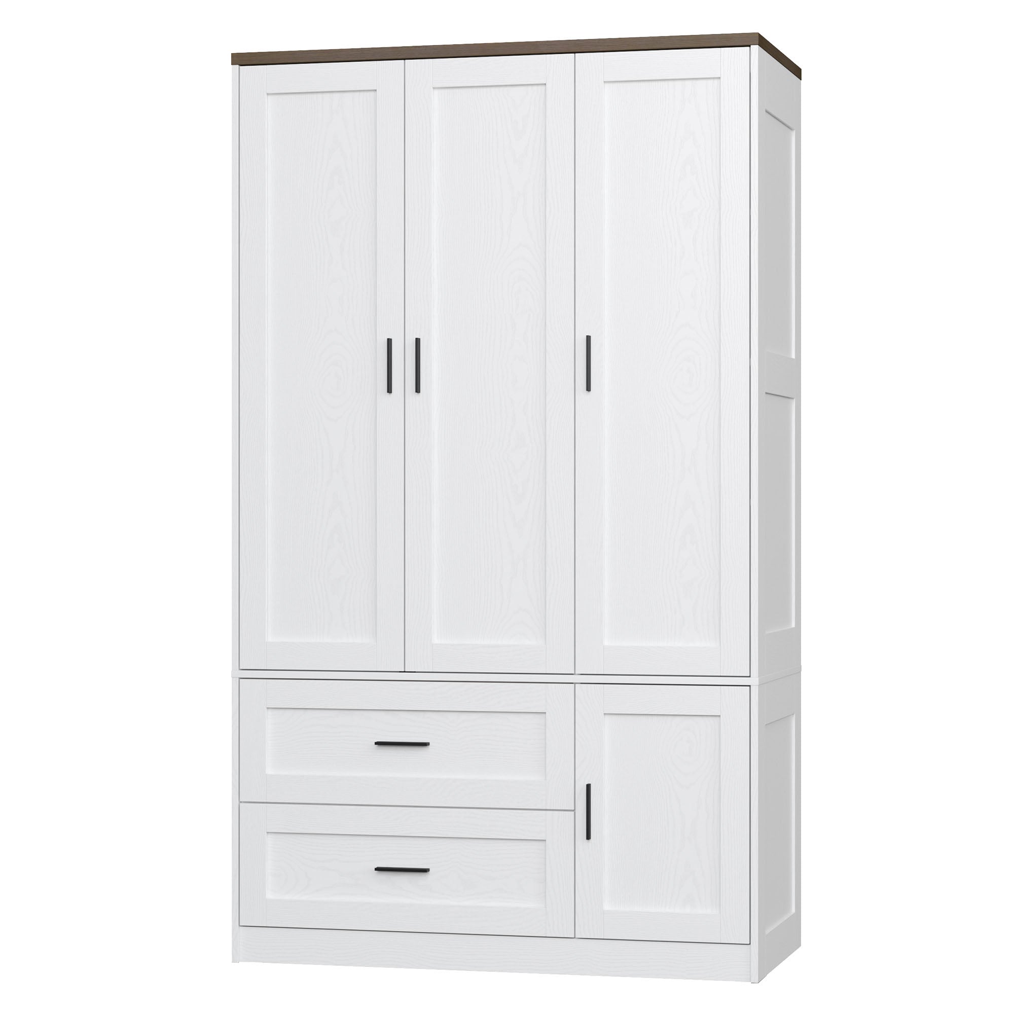 Freestanding Wardrobe Closet 70.6" H, Tall Armoire Wardrobe Closet 3 Doors with Hanging Rod, Drawers, Adjustable Cube Shelves and a Closed Cabinet Organizer Modern Bedroom Clothes Cabinet