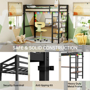 Loft Bed Twin Size with L Shaped Desk and Shelves,Brown