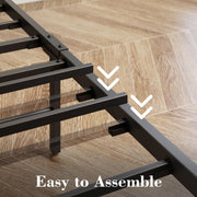 Queen Bed Frame, Storage Headboard with Outlets, Rustic Brown and Black