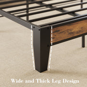 Queen Bed Frame, Storage Headboard with Outlets, Rustic Brown and Black