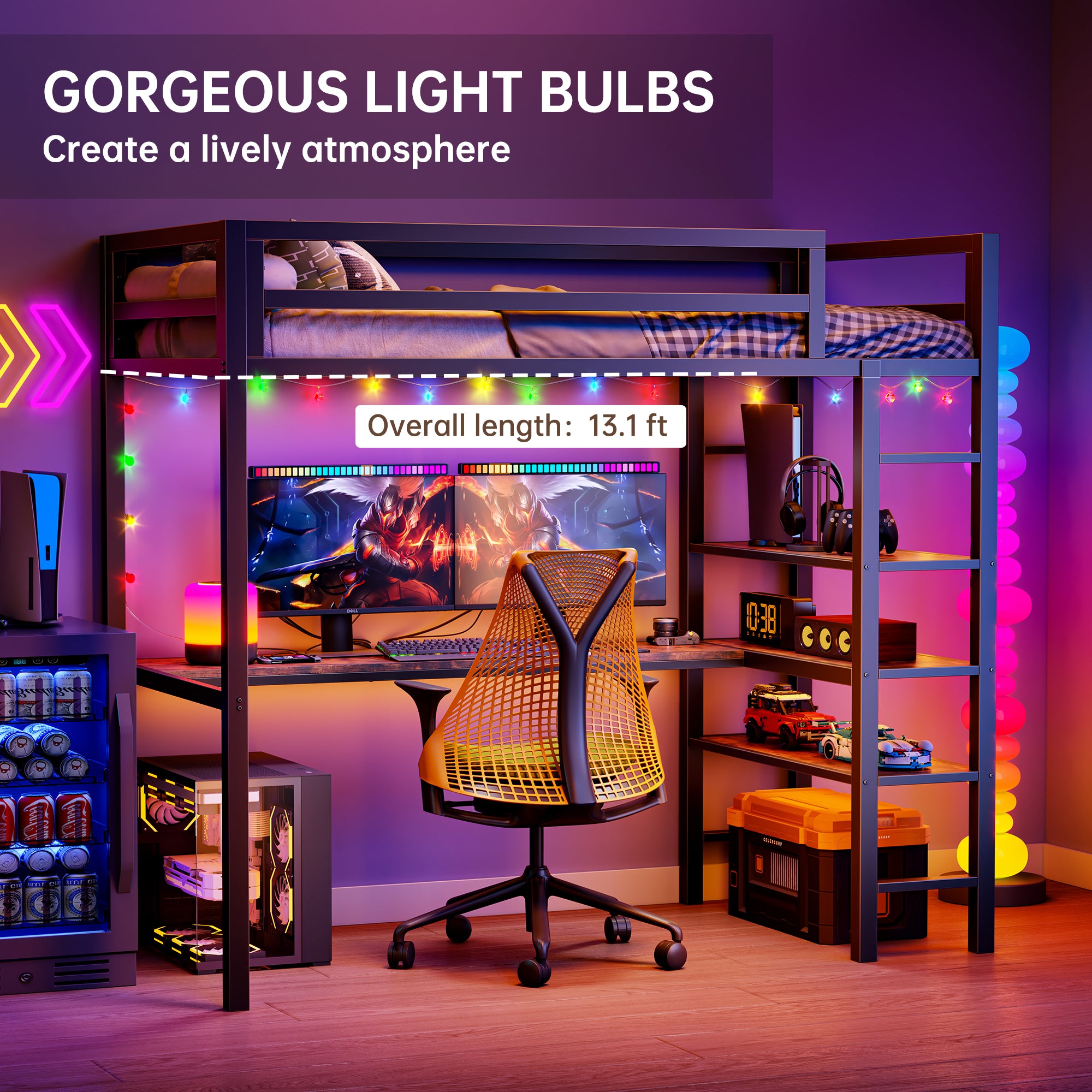 Loft Bed Twin Size with L Shaped Desk and Shelves,Brown