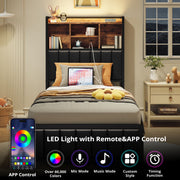 Twin Bed Frame with LED Lights & Charging Station