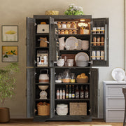 Kitchen Pantry Cabinet with LED Lights, 6 Barn Doors, 39.4" W x 71.3" H, Large Storage Cabinet with 12 Shelves, Freestanding Cupboard with Door Storage Rack for Dining Room, Charcoal Grey