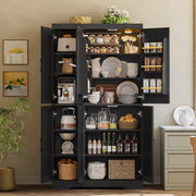 Kitchen Pantry Cabinet with LED Lights, 6 Barn Doors, 39.4" W x 71.3" H, Large Storage Cabinet with 12 Shelves, Freestanding Cupboard with Door Storage Rack for Dining Room, Black