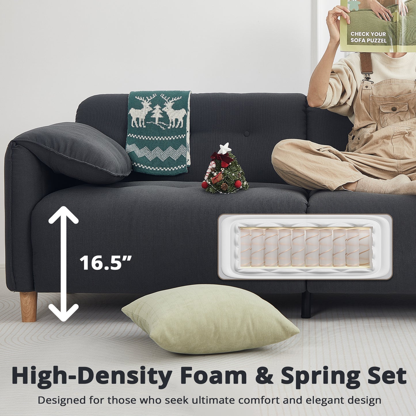 79" 2-Seater Modern Couch, Apartment Lounge,Dark Grey