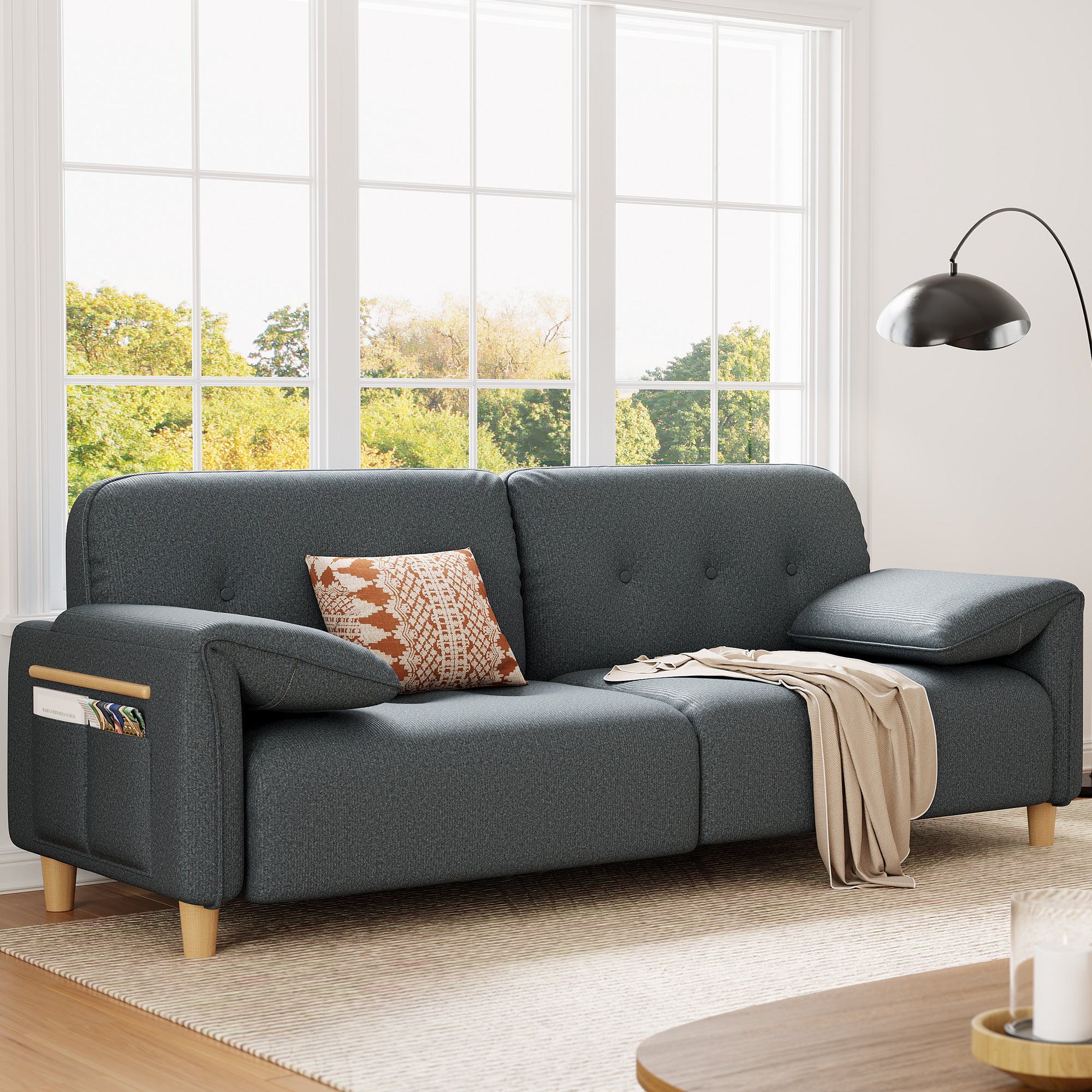 79" 2-Seater Modern Couch, Apartment Lounge,Dark Grey