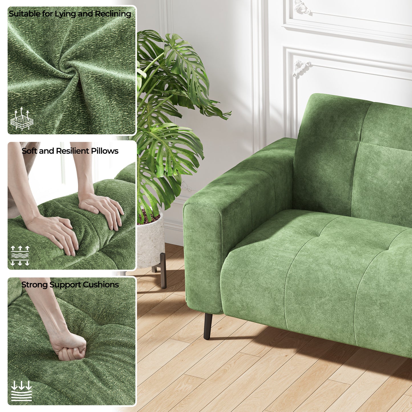 81" Oversized Loveseat Spring Cushion Sofas, Green Chenille