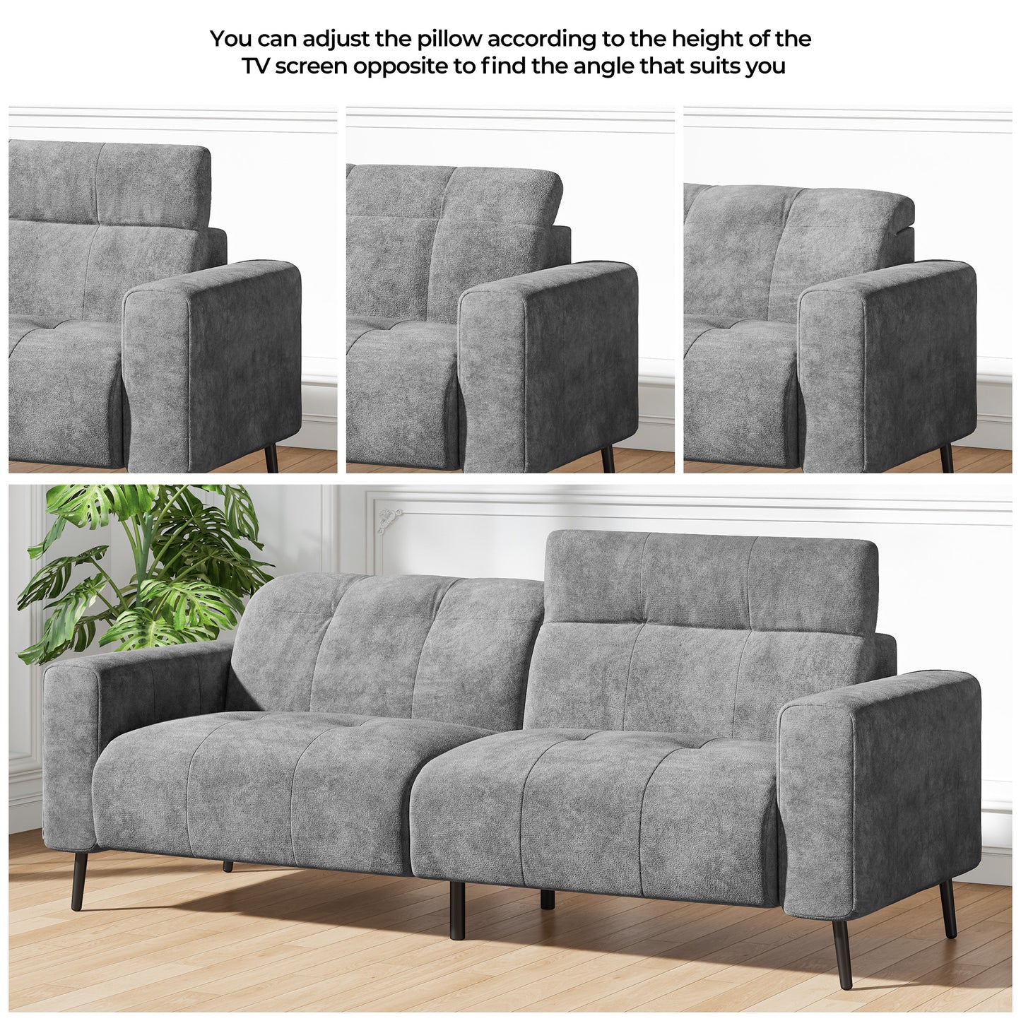 81" 3-Seat Deep Spring Cushion Sofas, Dark Grey Chenille