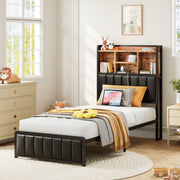Twin Bed Frame with LED Lights & Charging Station