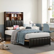 Twin Bed Frame with LED Lights & Charging Station