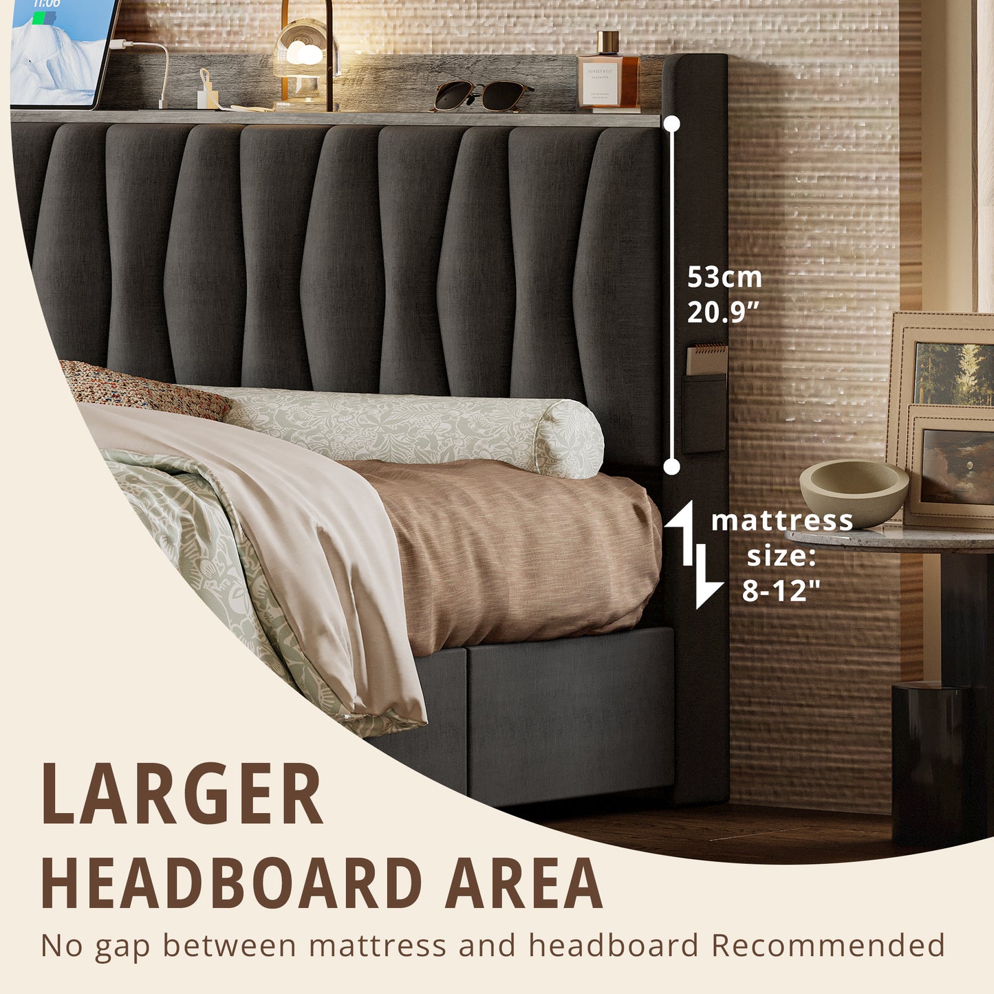 Twin Bed Frame with 3 Drawers, Grey