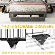 3 Drawers Upholstered Platform Bed- Grey