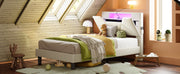 Twin Bed Frame with Storage Headboard, Beige