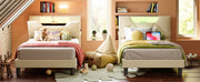 Twin Bed Frame with Storage Headboard, Beige