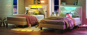Twin Bed Frame with Storage Headboard, Beige