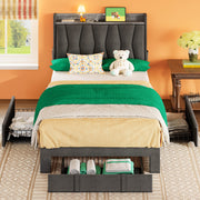 Twin XL Bed Frame with 3 Drawers,Grey