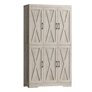 Kitchen Pantry Cabinet with LED Lights, 6 Barn Doors, 39.4" W x 71.3" H, Large Storage Cabinet with 12 Shelves, Freestanding Cupboard with Door Storage Rack for Dining Room, Rustic Maple