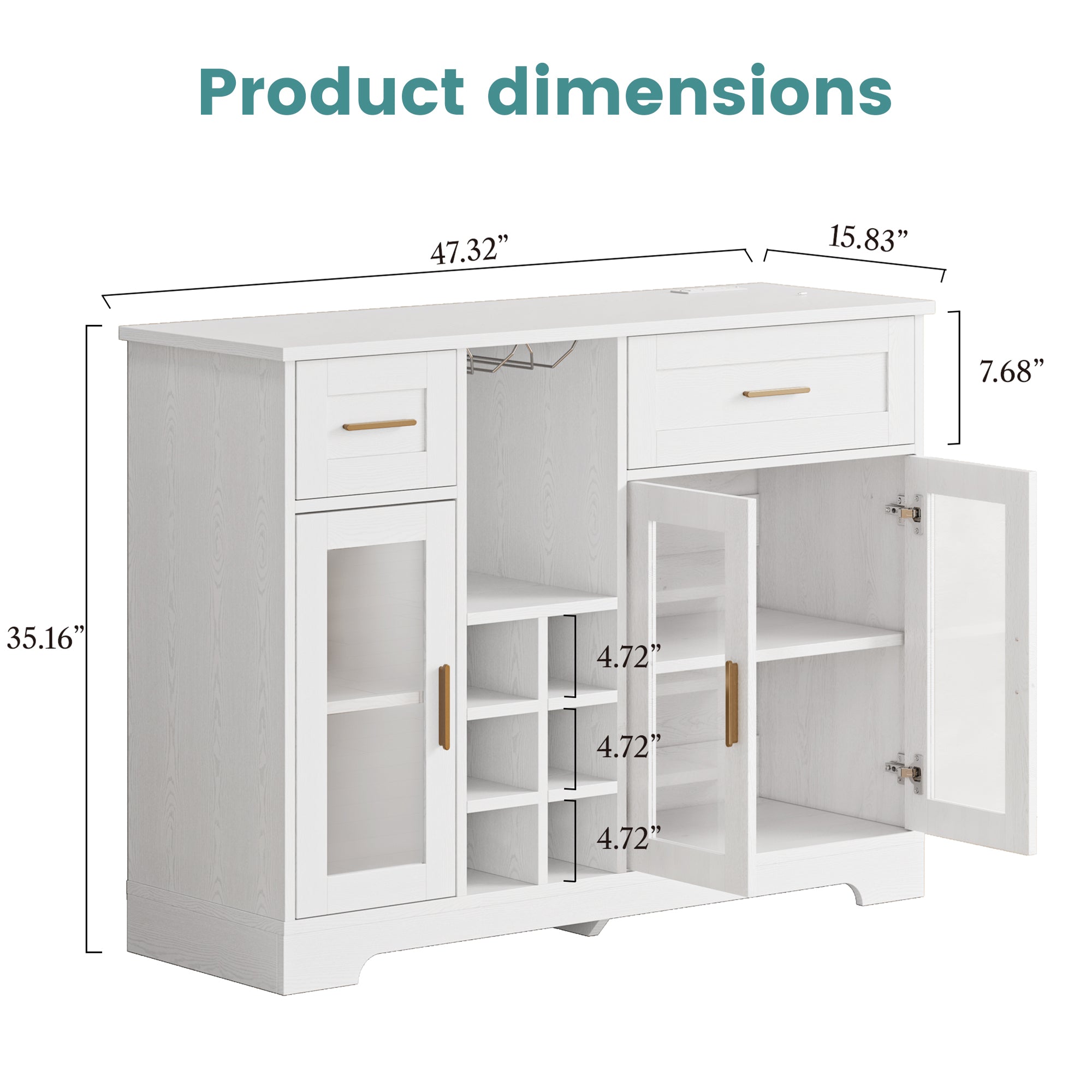 Sideboard Buffet Cabinet with Storage Buffet Table Wine Racks Glass Doors Built-in Power