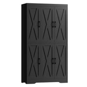 Kitchen Pantry Cabinet with LED Lights, 6 Barn Doors, 39.4" W x 71.3" H, Large Storage Cabinet with 12 Shelves, Freestanding Cupboard with Door Storage Rack for Dining Room, Black