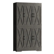 Kitchen Pantry Cabinet with LED Lights, 6 Barn Doors, 39.4" W x 71.3" H, Large Storage Cabinet with 12 Shelves, Freestanding Cupboard with Door Storage Rack for Dining Room, Charcoal Grey
