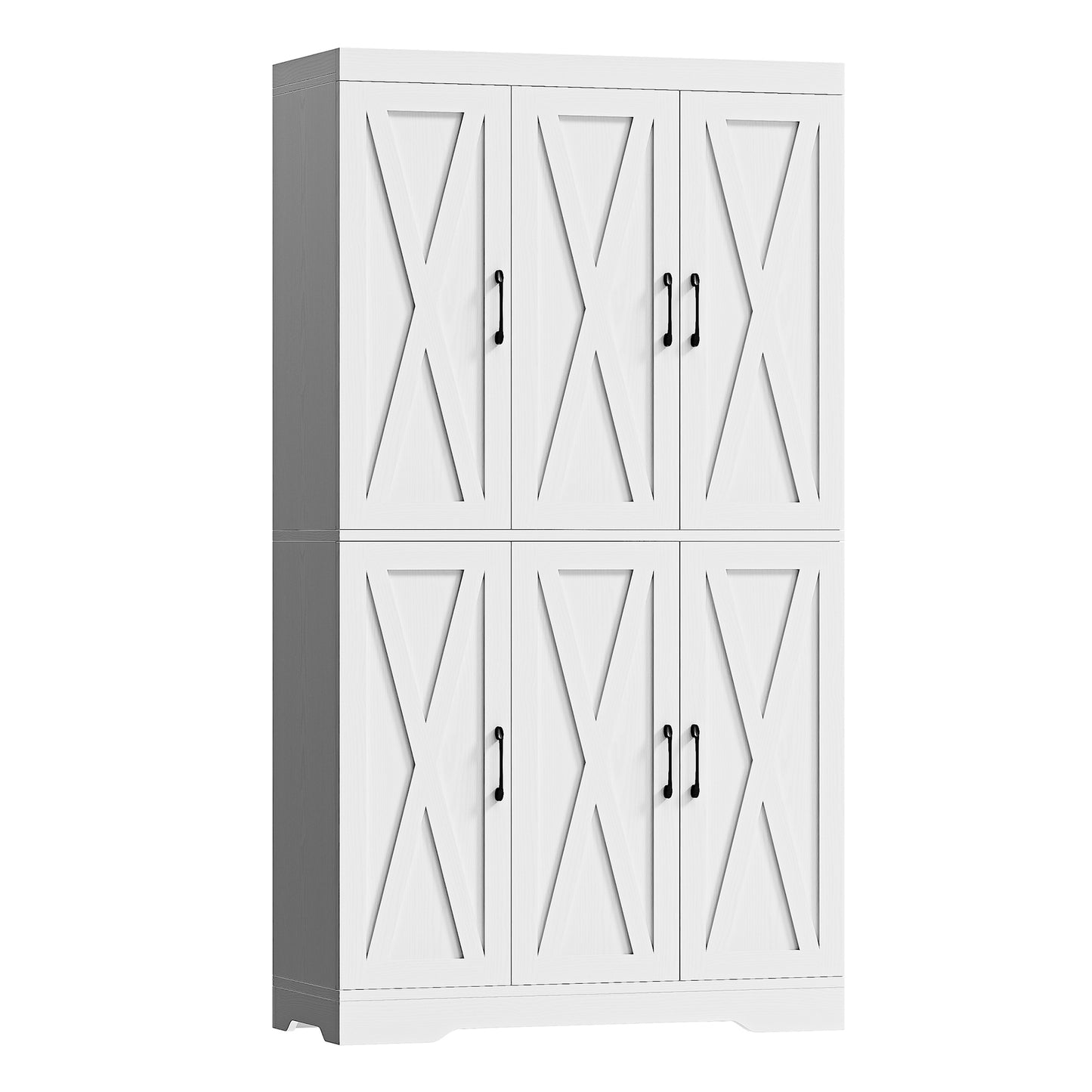 Kitchen Pantry Cabinet with LED Lights, 6 Barn Doors, 39.4" W x 71.3" H, Large Storage Cabinet with 12 Shelves, Freestanding Cupboard with Door Storage Rack for Dining Room, White