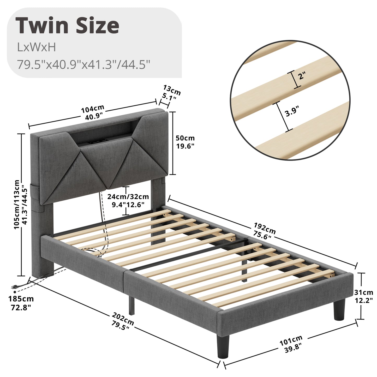 LED Lights Upholstered Platform Bed