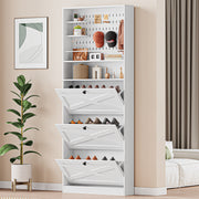 Shoe Cabinet Storage with 3 Flip Drawers and Pegboard Rack,White