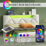 LED Lights Upholstered Platform Bed