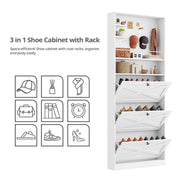 Shoe Cabinet Storage with 3 Flip Drawers and Pegboard Rack,White
