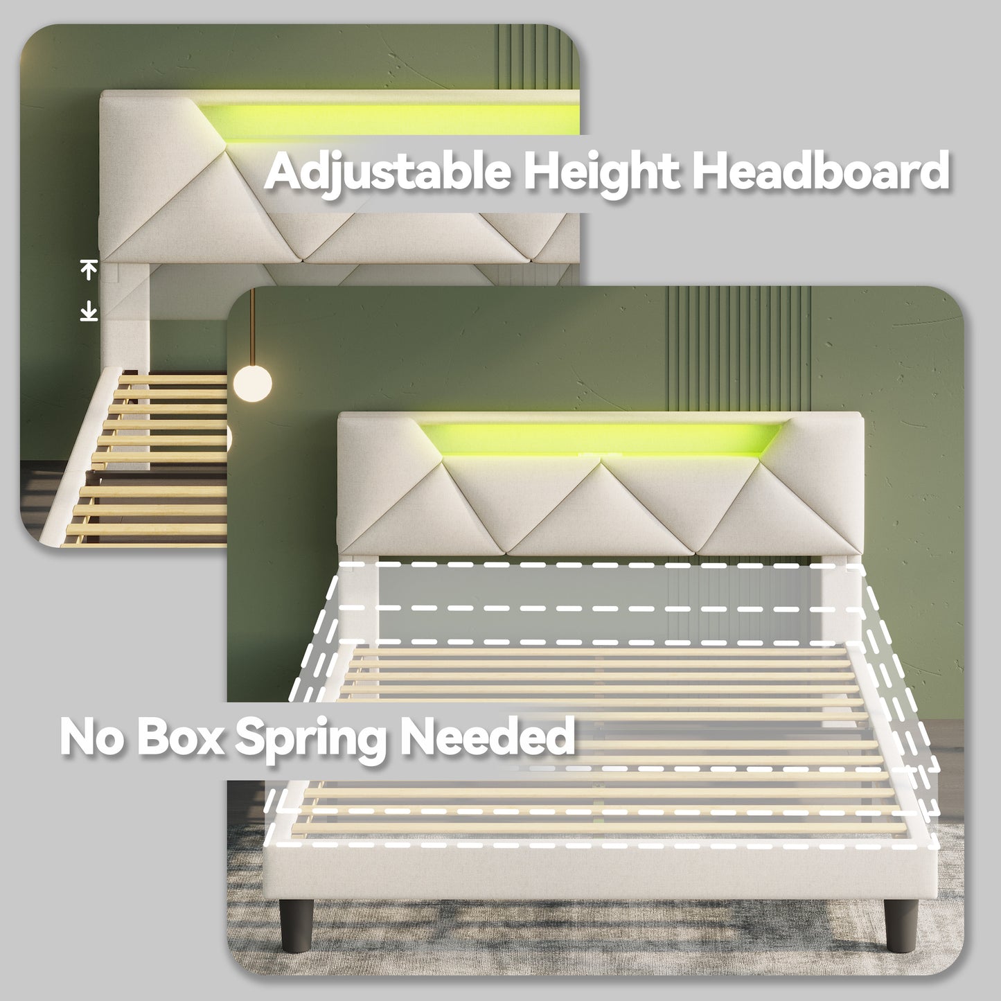 LED Lights Upholstered Platform Bed