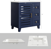 30" Bathroom Vanity with Sink, Upgraded All-in-One SMC Sink, Bathroom Sink Cabinet with 3 Drawers 2-Tier Storage Cabinet with Adjustable Shelves Towel Hooks Soft-Close for Master Suites Rental Units