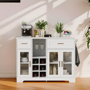 Sideboard Buffet Cabinet with Storage Buffet Table Wine Racks Glass Doors Built-in Power