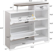Shoe Cabinet with 2 Flip Drawers, 47.2" Long Large Shoe Entryway Cabinet