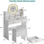 Vanity Desk with Mirror, Makeup Table with Power Outlets, Touchable LED