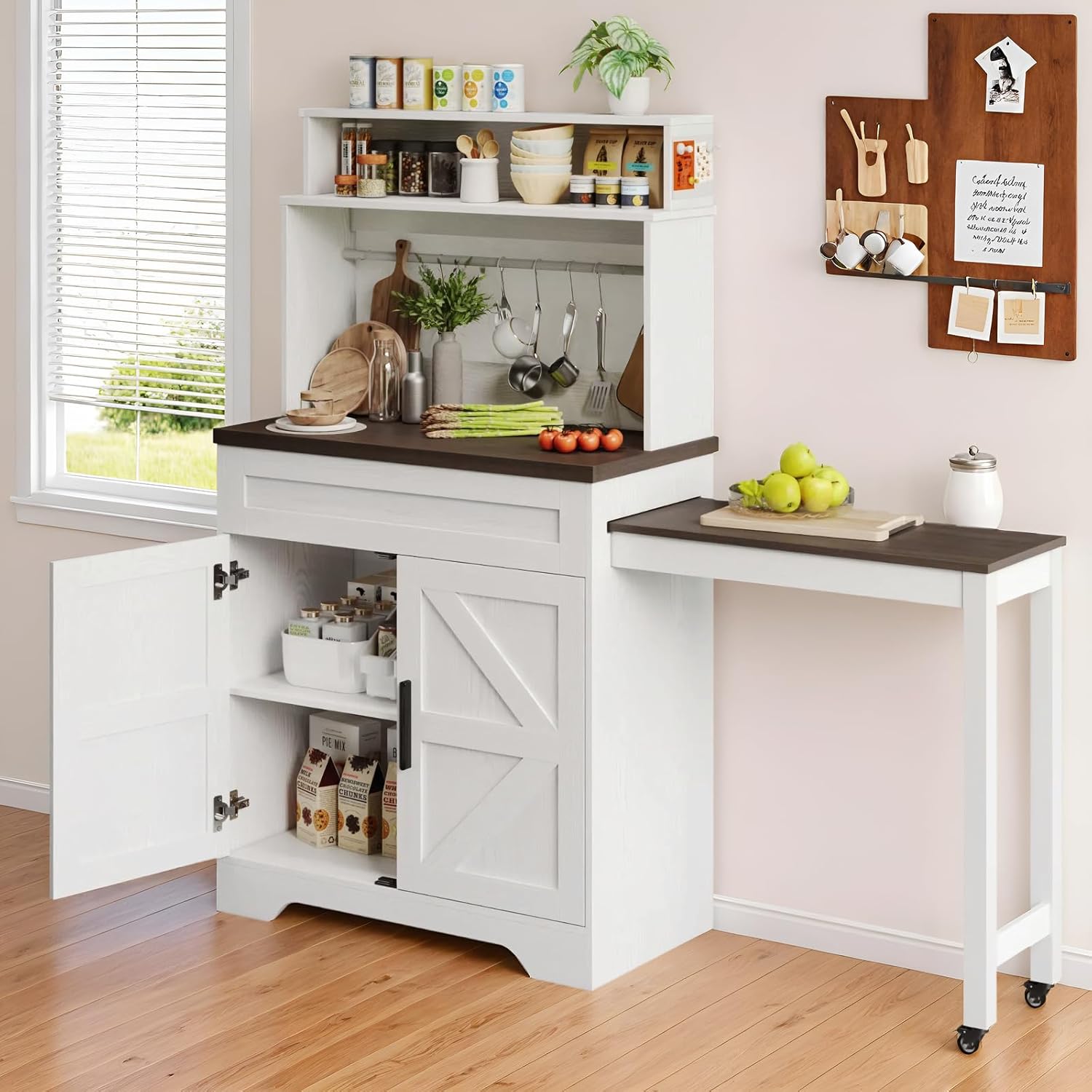 Coffee Bars Farmhouse Cabinet with Hutch