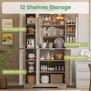 Kitchen Pantry Cabinet with LED Lights, 6 Barn Doors, 39.4" W x 71.3" H, Large Storage Cabinet with 12 Shelves, Freestanding Cupboard with Door Storage Rack for Dining Room, Rustic Maple