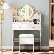 Vanity Desk with Mirror, Makeup Table with Power Outlets, Touchable LED
