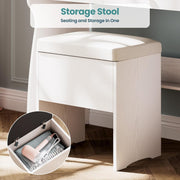 Vanity Desk with Mirror, Makeup Table with Power Outlets, Touchable LED