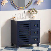 30" Bathroom Vanity with Sink, Upgraded All-in-One SMC Sink, Bathroom Sink Cabinet with 3 Drawers 2-Tier Storage Cabinet with Adjustable Shelves Towel Hooks Soft-Close for Master Suites Rental Units