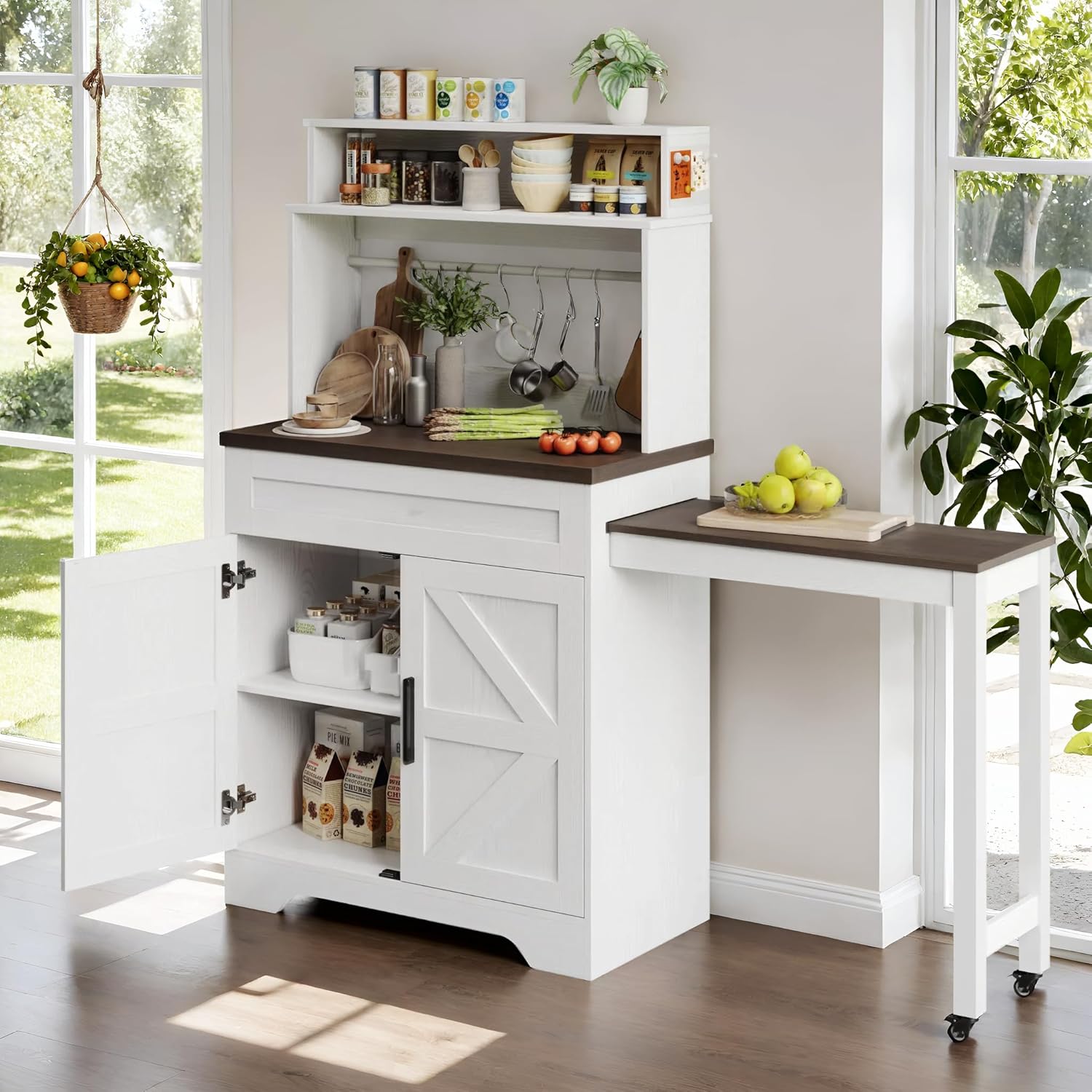 Coffee Bars Farmhouse Cabinet with Hutch