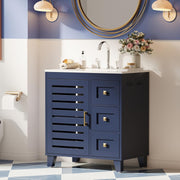 30" Bathroom Vanity with Sink, Upgraded All-in-One SMC Sink, Bathroom Sink Cabinet with 3 Drawers 2-Tier Storage Cabinet with Adjustable Shelves Towel Hooks Soft-Close for Master Suites Rental Units