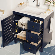 30" Bathroom Vanity with Sink, Upgraded All-in-One SMC Sink, Bathroom Sink Cabinet with 3 Drawers 2-Tier Storage Cabinet with Adjustable Shelves Towel Hooks Soft-Close for Master Suites Rental Units